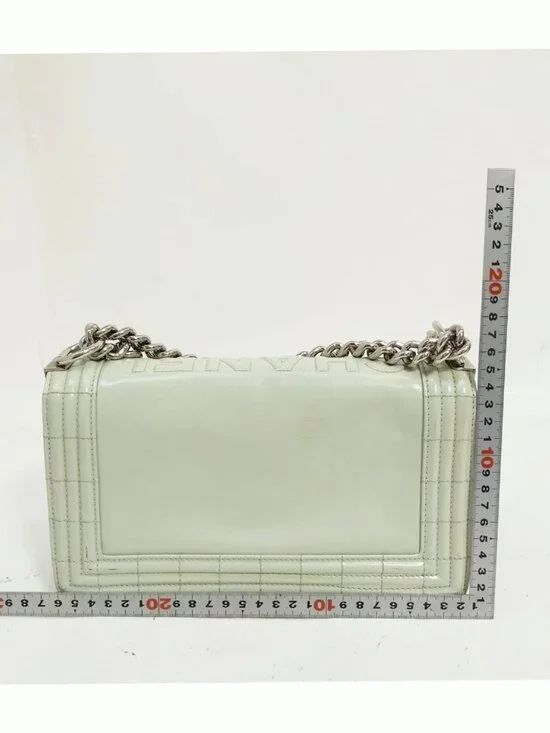 Authentic Chanel Boy Bag Mint Green Quilted Leather Flap Silver Chain CC Logo - Picture 3 of 16